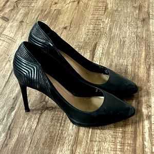 Fantastic Black Leather Heels w/cute stitching